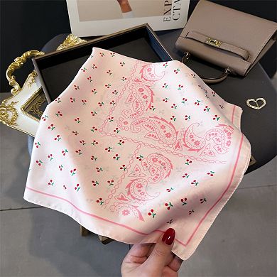 Paisley Cherry Print Square Satin Scarf Lightweight Hair Neck Accessory