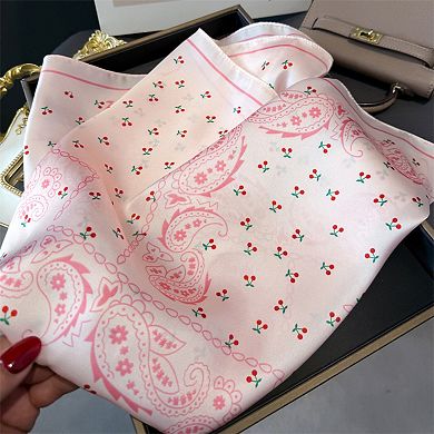 Paisley Cherry Print Square Satin Scarf Lightweight Hair Neck Accessory