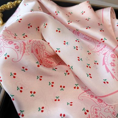 Paisley Cherry Print Square Satin Scarf Lightweight Hair Neck Accessory