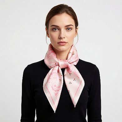 Paisley Cherry Print Square Satin Scarf Lightweight Hair Neck Accessory