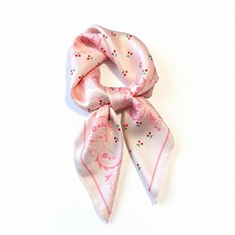 Paisley Cherry Print Square Satin Scarf Lightweight Hair Neck Accessory