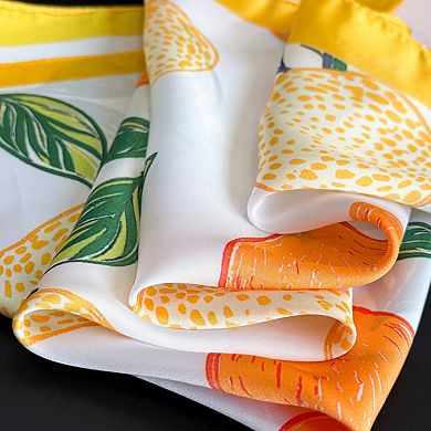 Square Satin Scarf Floral Lemon Print Lightweight Hair Neck Accessory