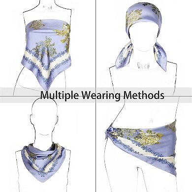 Square Satin Scarf Floral Lemon Print Lightweight Hair Neck Accessory