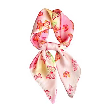 Butterfly Print Satin Square Scarf Lightweight Soft Hair Neck Wrap Fashion Accessory
