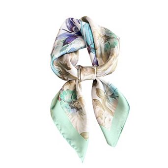 Floral Print Satin Square Scarf Soft Lightweight Hair Neck Wrap Elegant Fashion Accessory