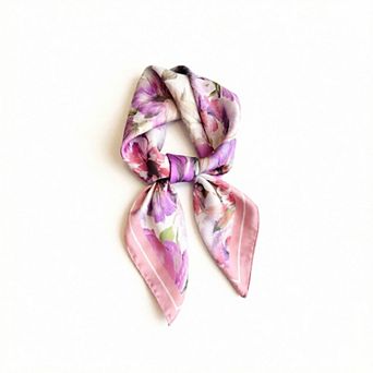 Floral Print Satin Square Scarf Soft Lightweight Hair Neck Wrap Elegant Fashion Accessory