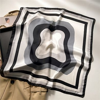 Geometric Color Block Square Satin Scarf Lightweight Hair Neck Accessory