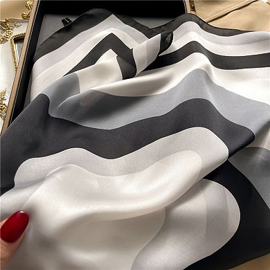 Geometric Color Block Square Satin Scarf Lightweight Hair Neck Accessory