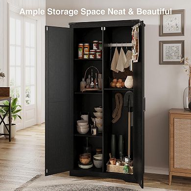 Farmhouse Storage Cabinet, 69"H Tall Pantry Cabinet with 2 Barn Doors & Adjustable Shelves for Home