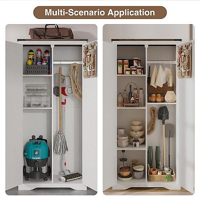 Farmhouse Storage Cabinet, 69"H Tall Pantry Cabinet with 2 Barn Doors & Adjustable Shelves for Home