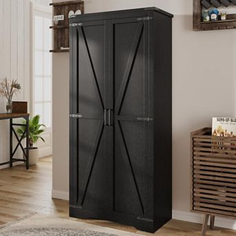 Farmhouse Storage Cabinet, 69"H Tall Pantry Cabinet with 2 Barn Doors & Adjustable Shelves for Home