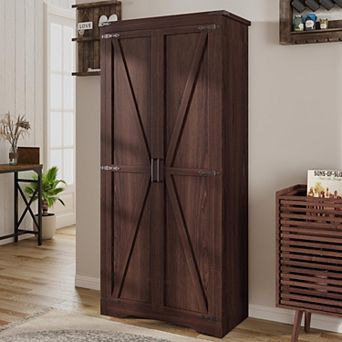 Farmhouse Storage Cabinet, 69"H Tall Pantry Cabinet with 2 Barn Doors & Adjustable Shelves for Home