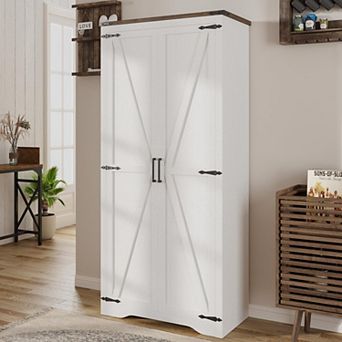 69"H Tall Farmhouse Kitchen Pantry Storage Cabinet with Adjustable Shelves and Barn Doors