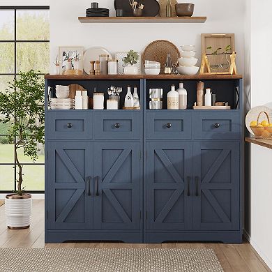 Farmhouse Storage Cabinet, Freestanding Cabinet with 2 Barn Doors & 5 Drawers for Kitchen Home