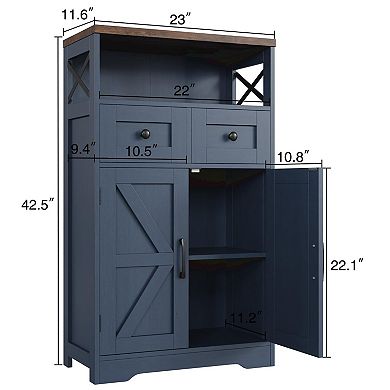 Farmhouse Storage Cabinet, Freestanding Cabinet with 2 Barn Doors & 5 Drawers for Kitchen Home