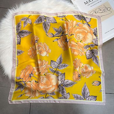 Floral Satin Square Scarf Lightweight Soft Hair Neck Wrap Accessory