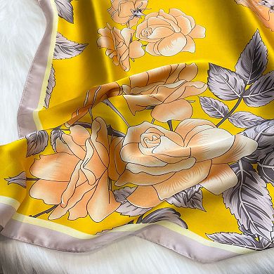 Floral Satin Square Scarf Lightweight Soft Hair Neck Wrap Accessory