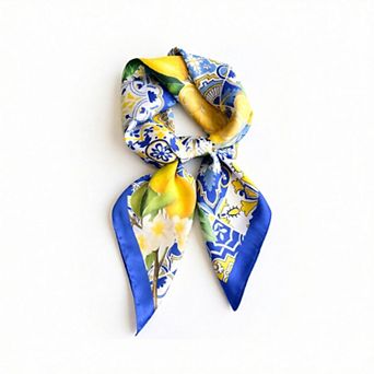 Square Satin Scarf Floral Lemon Print Lightweight Hair Neck Accessory