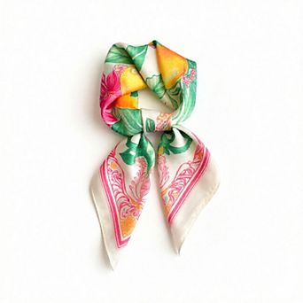 Square Satin Scarf Floral Lemon Print Lightweight Hair Neck Accessory