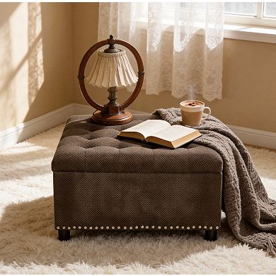 Tufted Storage Ottoman with Nailhead Trim