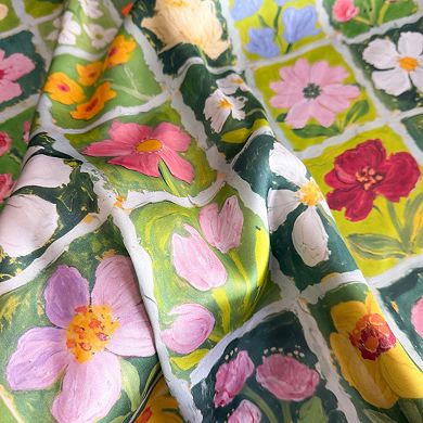 Floral Patchwork Satin Square Scarf Lightweight Soft Hair Neck Wrap Accessory