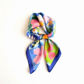 Floral Patchwork Satin Square Scarf Lightweight Soft Hair Neck Wrap Accessory