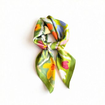 Floral Patchwork Satin Square Scarf Lightweight Soft Hair Neck Wrap Accessory