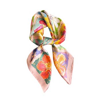 Floral Patchwork Satin Square Scarf Lightweight Soft Hair Neck Wrap Accessory