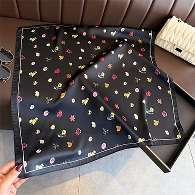 Floral Print Square Satin Scarf Lightweight Soft Hair Neck Accessory
