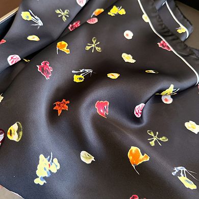Floral Print Square Satin Scarf Lightweight Soft Hair Neck Accessory