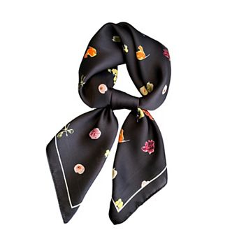 Floral Print Square Satin Scarf Lightweight Soft Hair Neck Accessory