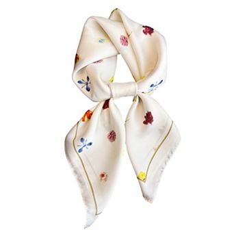 Floral Print Square Satin Scarf Lightweight Soft Hair Neck Accessory