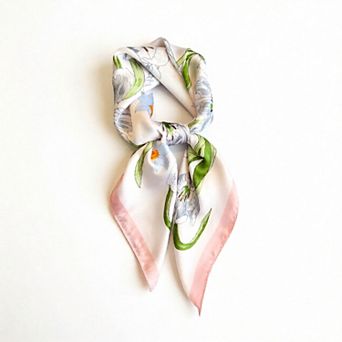 Floral Print Satin Square Scarf Soft Lightweight Hair Neck Wrap Fashion Accessory