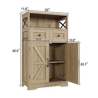 Farmhouse Storage Cabinet, Freestanding Cabinet with 2 Barn Doors & 2 Drawers for Kitchen Home