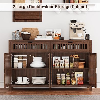 Modern Wood Buffet Cabinet with 4 Doors & 2 Drawers, Storage Sideboard for Dining Living Room