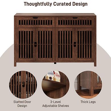 Modern Wood Buffet Cabinet with 4 Doors & 2 Drawers, Storage Sideboard for Dining Living Room