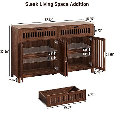 Modern Wood Buffet Cabinet with 4 Doors & 2 Drawers, Storage Sideboard for Dining Living Room