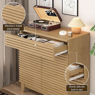 Fluted Buffet Cabinet, Coffee Bar Cabinet with Drawer & Adjustable Shelves, Storage Sideboard