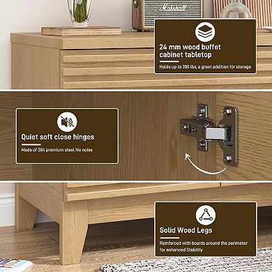 Fluted Buffet Cabinet, Coffee Bar Cabinet with Drawer & Adjustable Shelves, Storage Sideboard