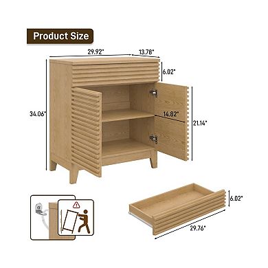 Fluted Buffet Cabinet, Coffee Bar Cabinet with Drawer & Adjustable Shelves, Storage Sideboard