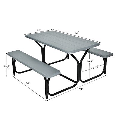 HDPE Outdoor Picnic Table Bench Set with Metal Base