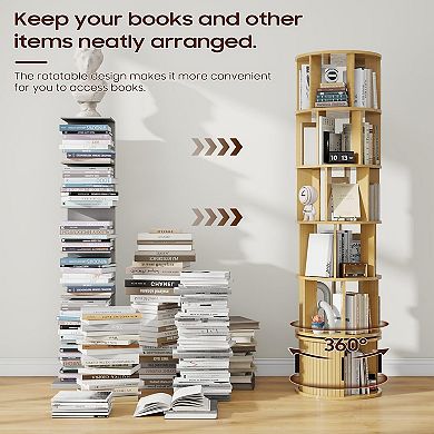 Home Space saving 6-Tier Rotating Bookshelf, 360° Spinning Book Tower for Living Room, Bedroom