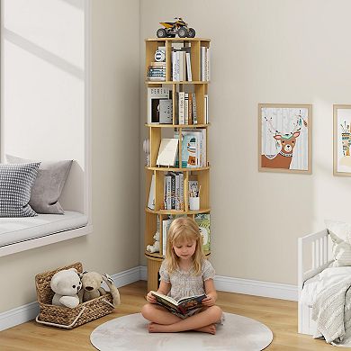Home Space saving 6-Tier Rotating Bookshelf, 360° Spinning Book Tower for Living Room, Bedroom