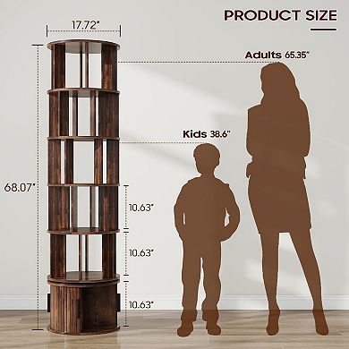 Home Space saving 6-Tier Rotating Bookshelf, 360° Spinning Book Tower for Living Room, Bedroom