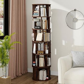 Home Space saving 6 tier Rotating Bookshelf, 360° Spinning Book Tower for Living Room, Bedroom