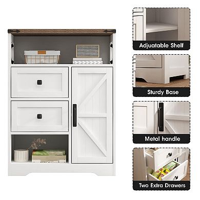 Vabches Farmhouse Storage Cabinet with Barn Doors, Drawers & Shelves