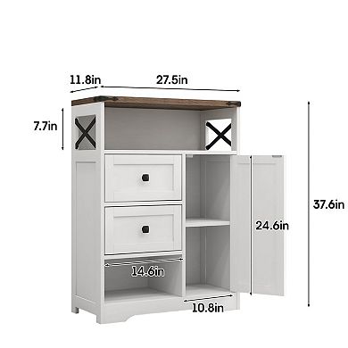Vabches Farmhouse Storage Cabinet with Barn Doors, Drawers & Shelves