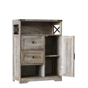 Farmhouse Storage Cabinet with 2 Drawers & Shelves,Floor Cabinet with Doors for Kitchen/Living Room