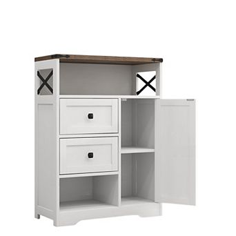 Farmhouse Storage Cabinet with 2 Drawers & Shelves,Floor Cabinet with Doors for Kitchen/Living Room