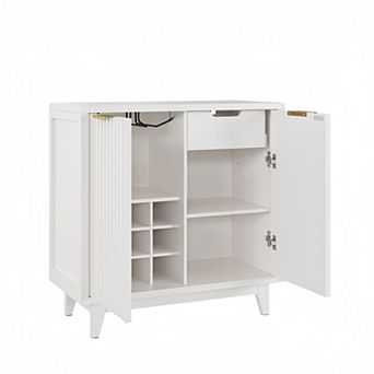 Fluted Coffee Bar Cabinet with Removable Wine Rack and Drawer, Sideboard for Dining Room